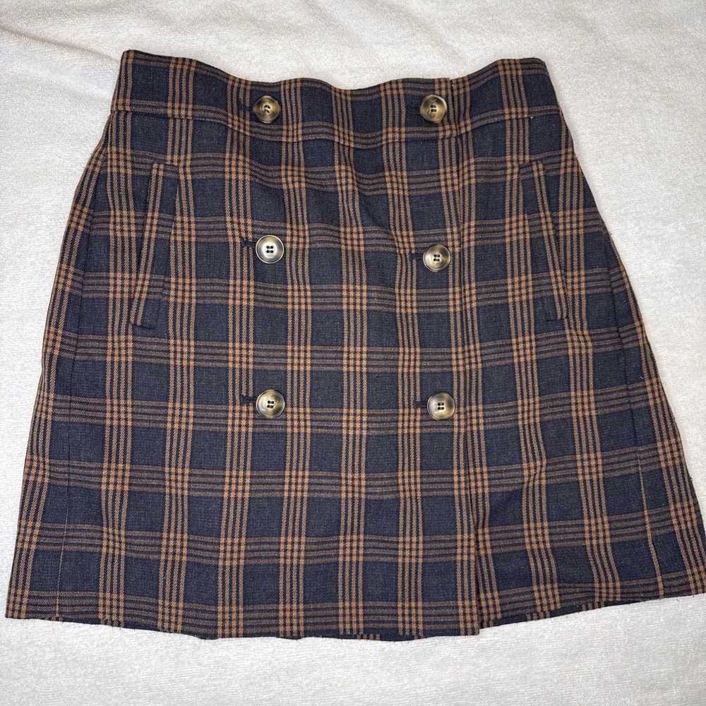 Madewell Plaid Double Breasted Mini Skirt Size S Brown Tan Buttons Preppy